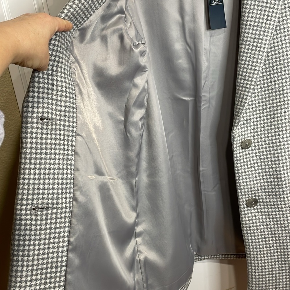 Abercrombie & Fitch Wool Blend Blazer Coat Medium Gray Houndstooth Single Breast - Picture 11 of 16